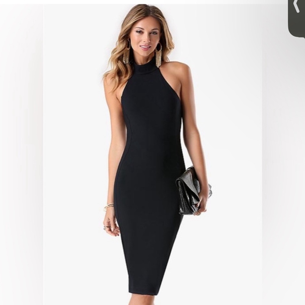BEBE Black Mockneck Bodycon Dress